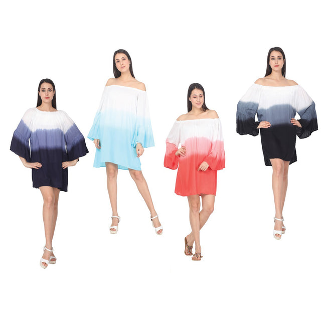 Wholesale Women's Dresses Rayon Ots 3-4 Bell Sleeve Dress-Dip Dye 6-48-Case S-XLBk,Crl,Aq,Nv Reina NWa5
