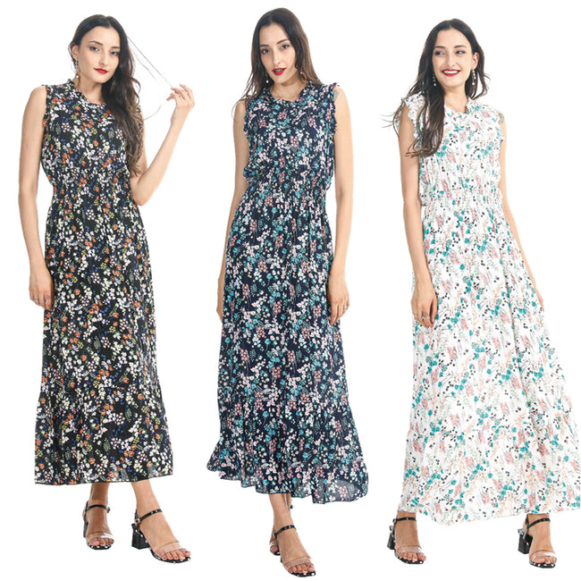 Wholesale Women's Dresses Rayon Maxi Dress-Ruffle Collar & Arm Hole 72-Case S-XL Melany NW30