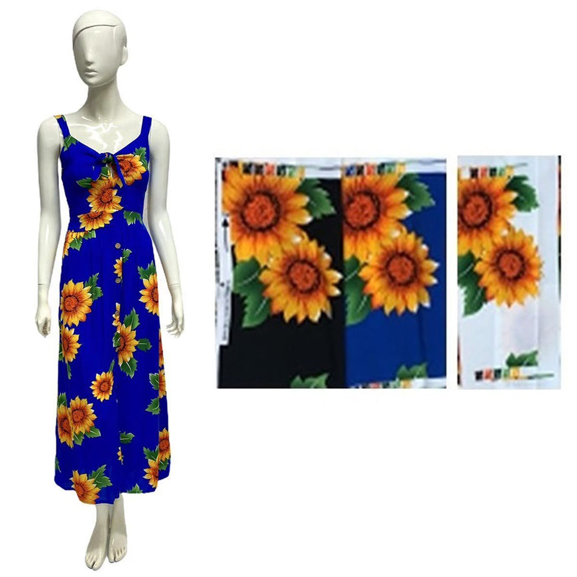 Wholesale Women's Dresses Rayon Maxi Tie Neck Sunflower Print 72-Case S-XL Rosie NW44