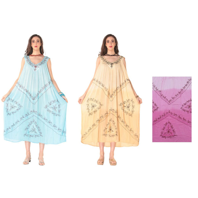 Wholesale Women's Dresses Rayon Long Gown V Neck-Tie Dye-Rhinestone 36-Case O-S3C Yara NWa3