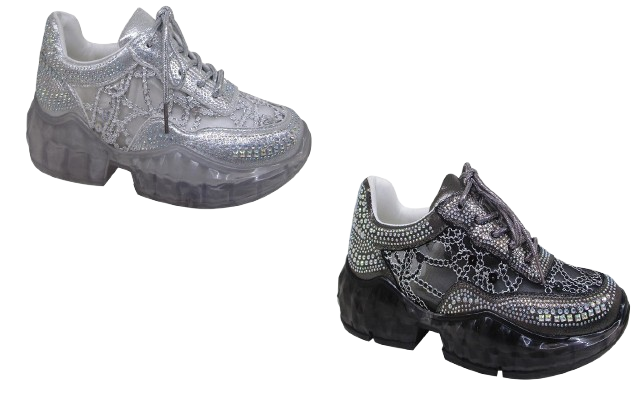 Wholesale Women's Sneakers Lace Up Embellished Trendy Comfortable Women's Shoes Jade NGB2