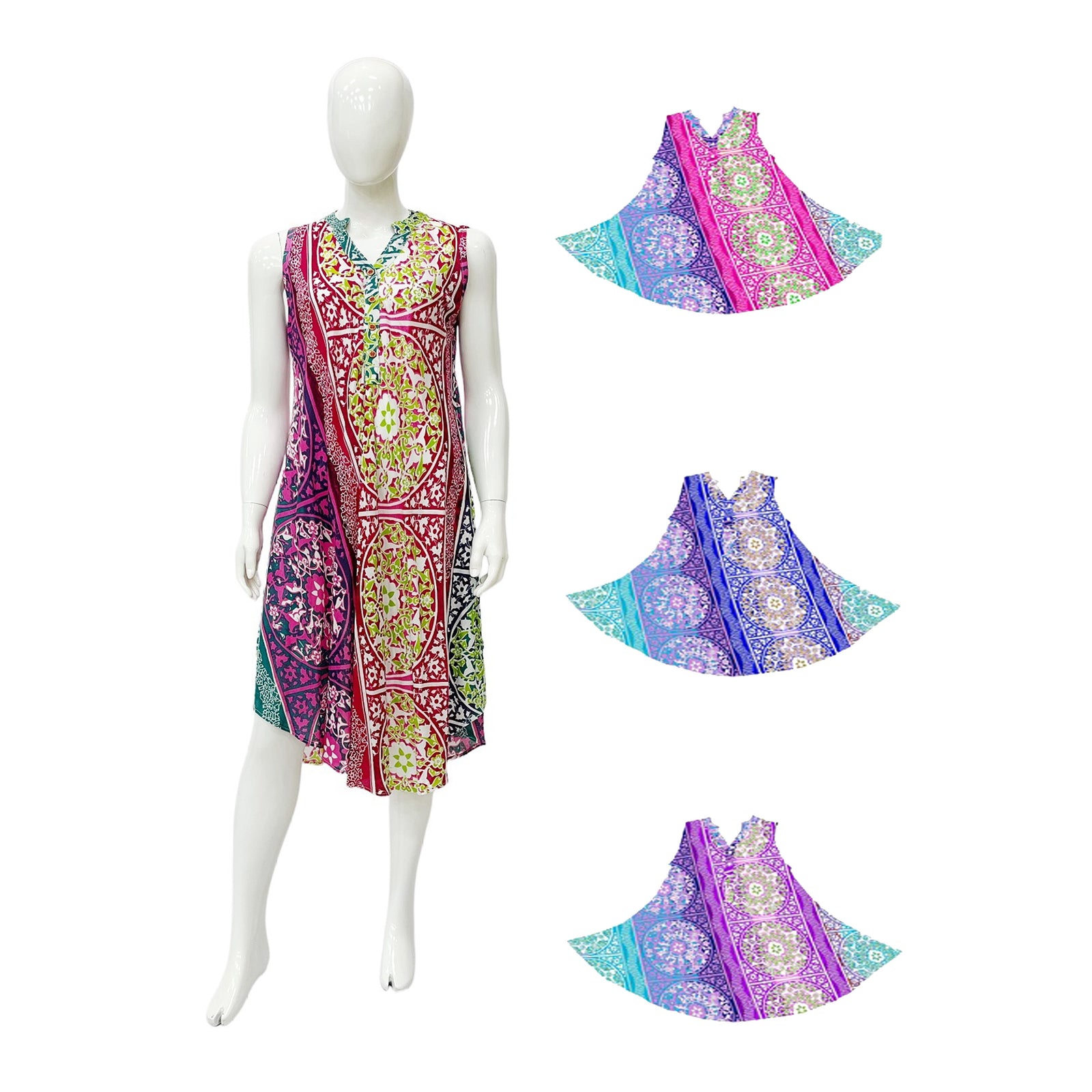 Wholesale Women's Dresses Rayon Sl Printed Placket Dress 6-36-Case S-XL 3C Nala NWa0