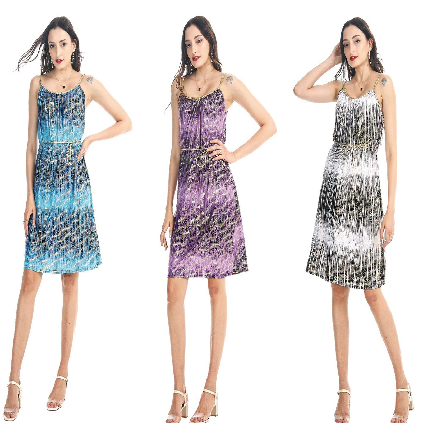 Wholesale Women's Dresses Spg Asst Fa Squig Foil Braid Short S-XL 36-Case Nola NW37