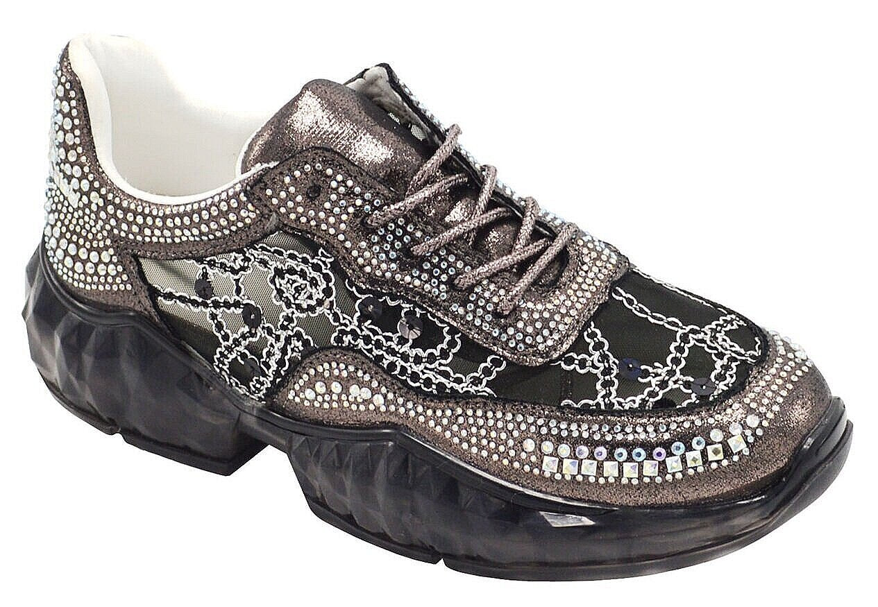 Wholesale Women's Sneakers Lace Up Embellished Trendy Comfortable Women's Shoes Jade NGB2