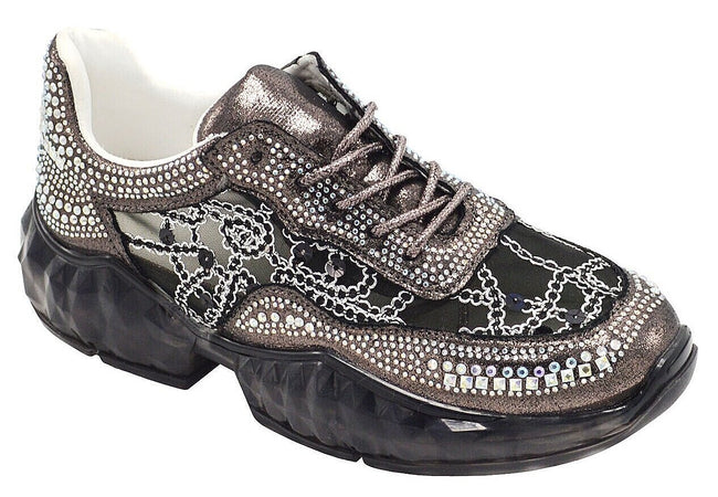 Wholesale Women's Sneakers Lace Up Embellished Trendy Comfortable Women's Shoes Jade NGB2