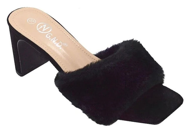 Wholesale Women's Fur Accent Heeled Sandals Lily NGJ1