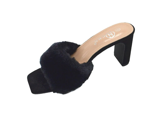 Wholesale Women's Fur Accent Heeled Sandals Lily NGJ1