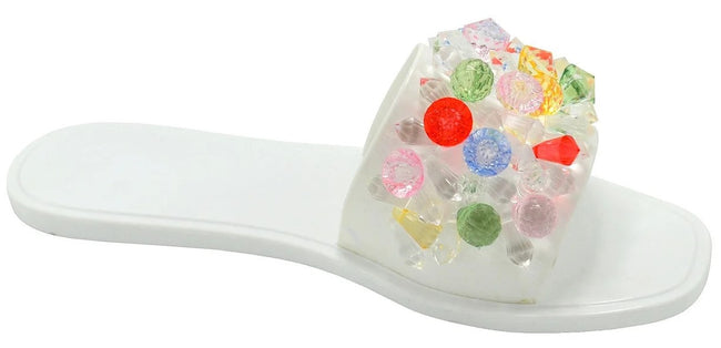 Wholesale Women's Sparkle Strap Sandals Flat Jelly Embellished Lucy NGD0