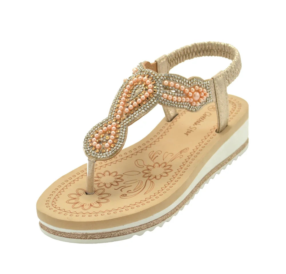 Wholesale Women's Glitter Touch Sandals Wedge Embellished Zoe NG55