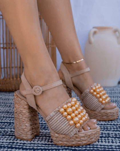 Wholesale Women's Sandals High Heels Ankle Strap Espadrilles Shoes NMFR