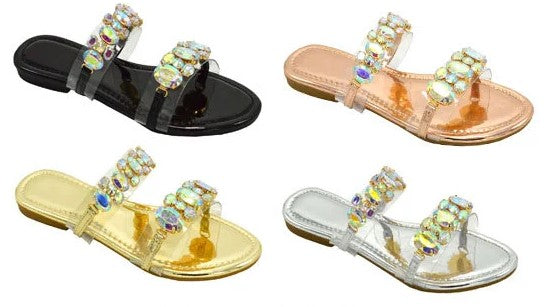Wholesale Women's Comfort Fit Sandals Flat Jelly Embellished Nora NGG9