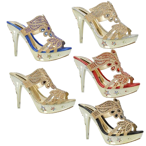 Wholesale Women's Sparkly High Heeled Embellished Sandals Ella NGJ9