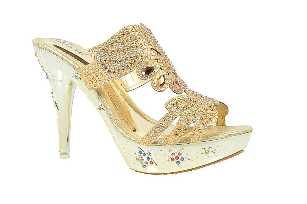 Wholesale Women's Sparkly High Heeled Embellished Sandals Ella NGJ9
