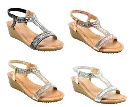 Wholesale Women's Rhinestone Accents Sandals Wedge Embellished Lily NGJ0