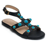 Wholesale Women's Sandals Flat Gladiator Blue Stones Shoes NMMA