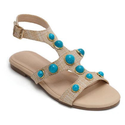 Wholesale Women's Sandals Flat Gladiator Blue Stones Shoes NMMA