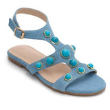 Wholesale Women's Sandals Flat Gladiator Blue Stones Shoes NMMA