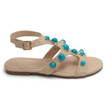 Wholesale Women's Sandals Flat Gladiator Blue Stones Shoes NMMA