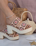 Wholesale Women's Sandals High Heel Espadrilles Pattern Strap Shoes NMSN