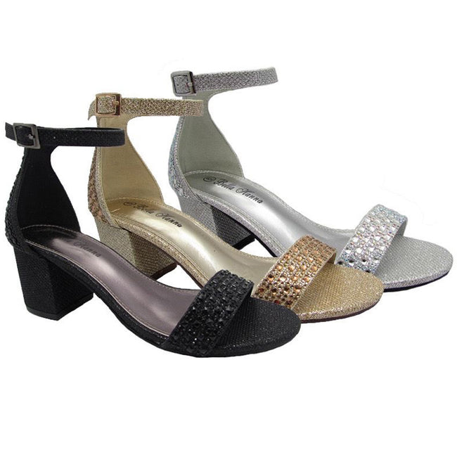 Wholesale Women's Sandals Sparkly Heels Ankle Strap Sage NFC1