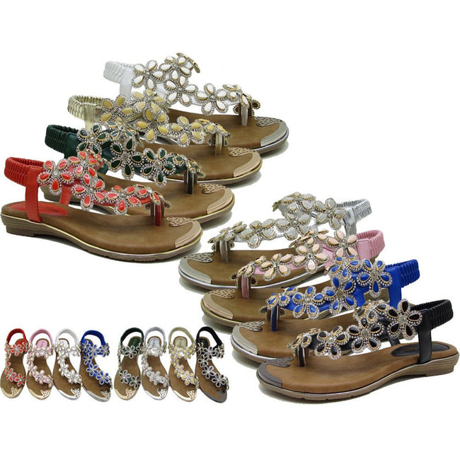 Wholesale Women's Sandals Flat Flower Embellished Francesca NFF3