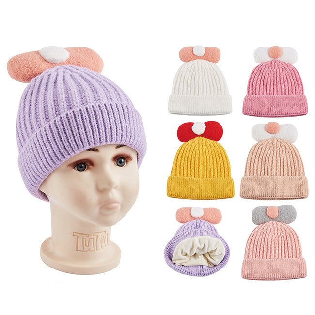 Wholesale Clothing Accessories Kids Hat Fur Big Bow Knit Girls’ Hat Nh271