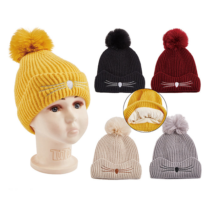 Wholesale Clothing Accessories Kids Hat Fur Cat Whisker Knit Hat Nh273