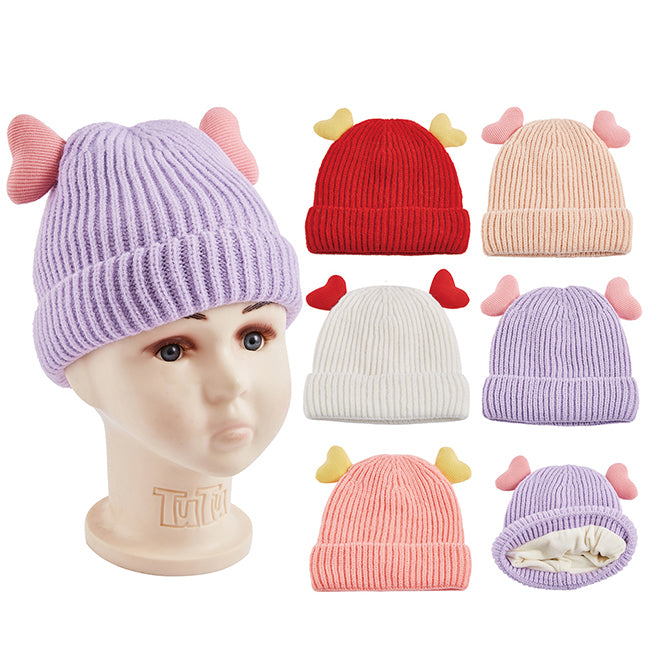 Wholesale Clothing Accessories Kids Hat Fur Heart Knit Girls’ Hat Nh274