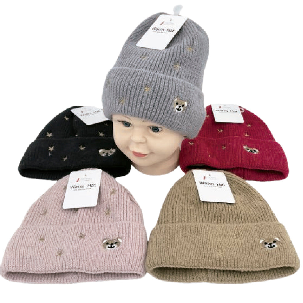 Wholesale Clothing Accessories Kids Hat Embroidered Five Star Bear Knit Children’s Nh249