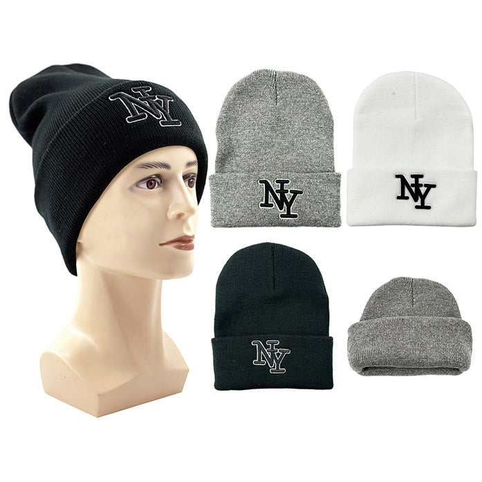Wholesale Clothing Accessories Embroidered Ny Men Hat Double Layer Knit Nh212