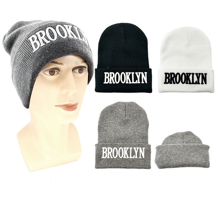 Wholesale Clothing Accessories Embroidered Brooklyn Double Layer Knit Hat Nh234