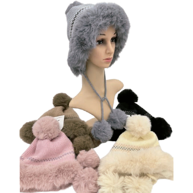 Wholesale Clothing Accessories Lady Hat Line 3 Pom Fleece Women's Winter Hat Nh244