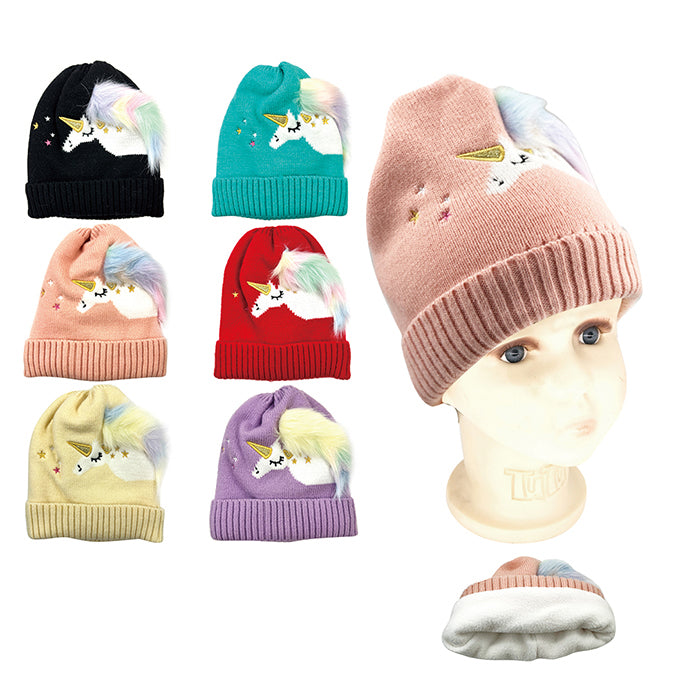 Wholesale Clothing Accessories Unicorn Kids Hat Furry Children’s Knit Nh256