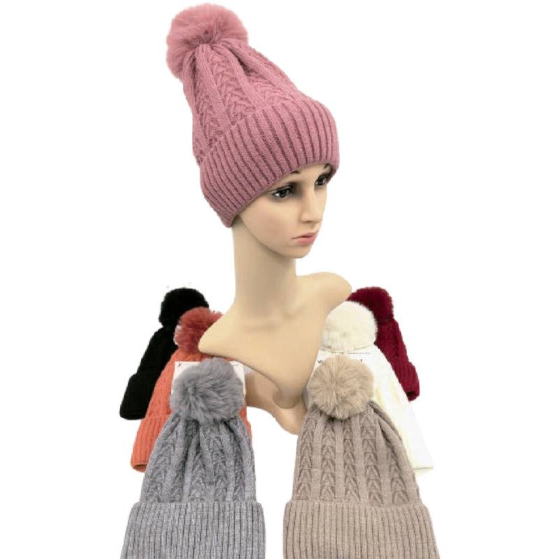 Wholesale Clothing Accessories Lady Winter Hat Herringbone Pom Women's Nh204