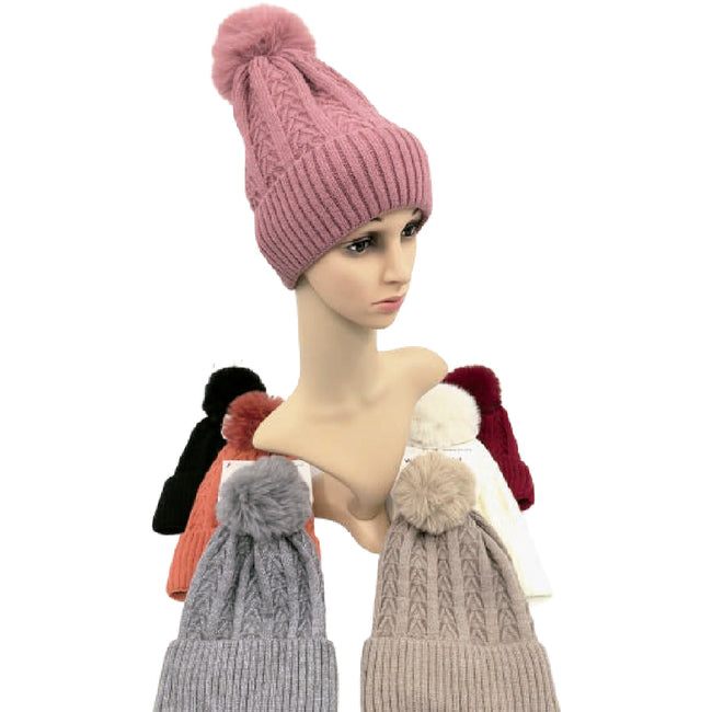 Wholesale Clothing Accessories Lady Winter Hat Herringbone Pom Women's Nh204