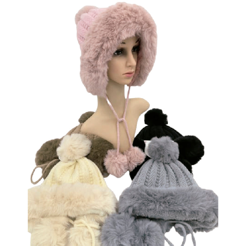 Wholesale Clothing Accessories Lady Winter Hat Three Pom Women's Nh205