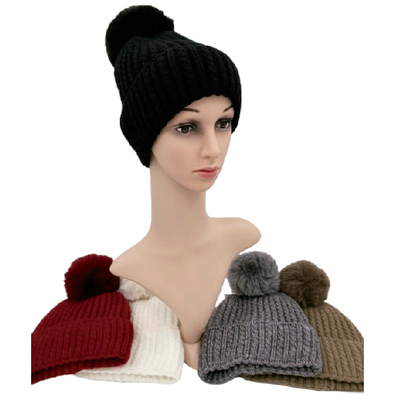 Wholesale Clothing Accessories Winter Hat Small Cable Single Pom Nh222