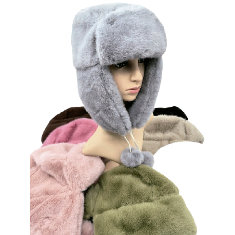 Wholesale Clothing Accessories Lady Fur Hat Double Pom Trapper Nh232
