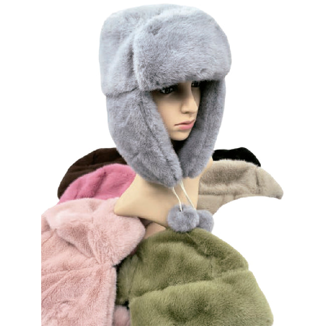 Wholesale Clothing Accessories Lady Fur Hat Double Pom Trapper Nh232