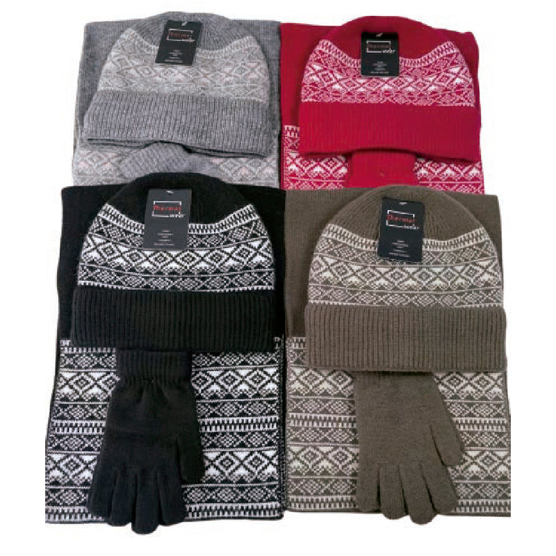 Wholesale Clothing Accessories 3 Piece Hat Set Jacquard Nh276