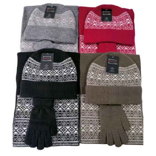 Wholesale Clothing Accessories 3 Piece Hat Set Jacquard Nh276