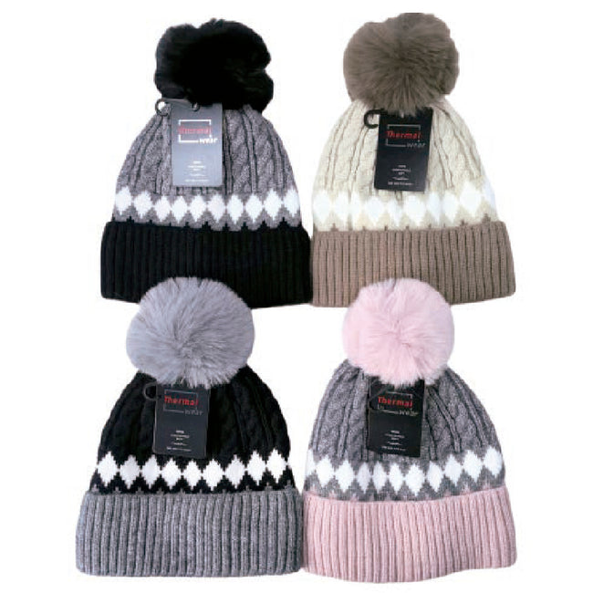 Wholesale Clothing Accessories Lady Hat Cable Plaid Pom Women's Nh278