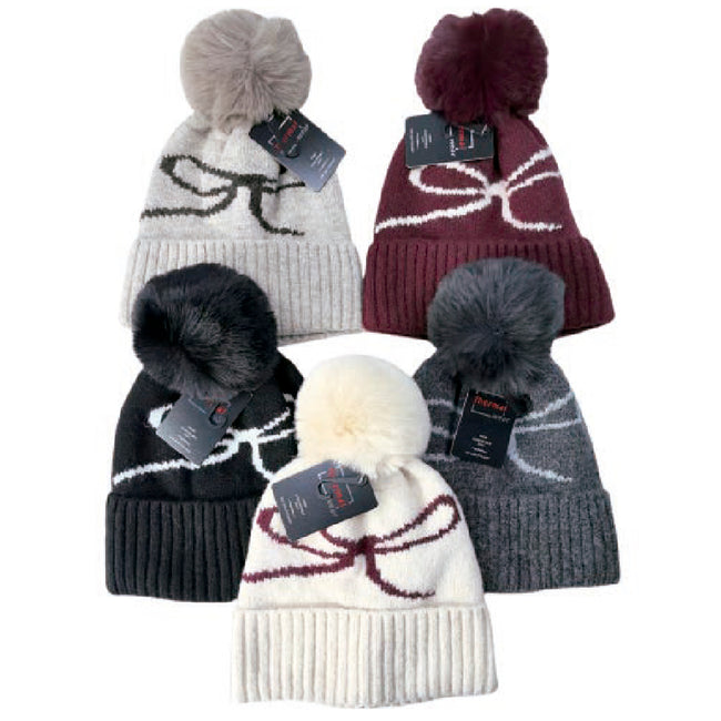 Wholesale Clothing Accessories Lady Hat Bow Jacquard Women's Winter Nh283