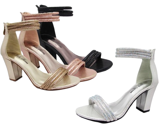 Wholesale Women's Rhinestone Sandals Chunky Heel Sparkling Elegance Shoes Aria NFI2