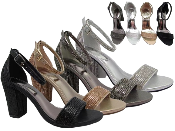 Wholesale Women's Chunky Heel Rhinestone Dress Sandals Women Party Ready Shoes Ruby NFI4