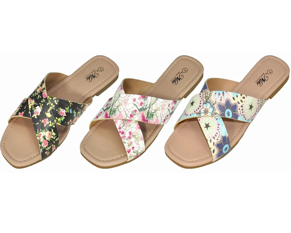 Wholesale Women's Slippers Ladies Mix Assorted Colors Sizes Wedge Metallic Strap Flip Flops Analia NSU20