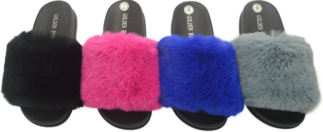 Wholesale Women's Slippers Girls Fur Flat Slidy Flip Flop Haley NG1W