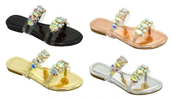 Wholesale Women's Slippers Metallic Indoor Strap Ladies Flat Amira NG39