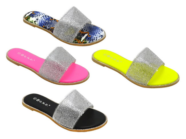 Wholesale Women's Slippers Glitter Indoor Strap Ladies Flat Kaia NG37