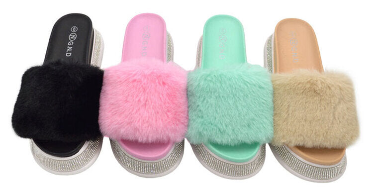 Wholesale Women's Slippers Fur Ladies Flat Slidy Flip Flop Esmeralda NGd9